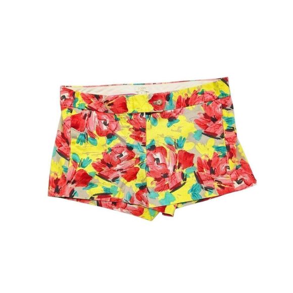 J Crew Factory Yellow Red Floral Stretch Shorts Women's Size 6 - Picture 1 of 4